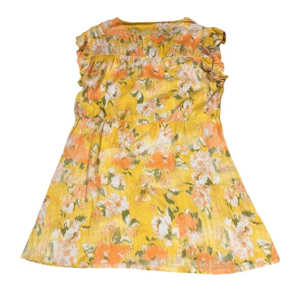 Stark X 100% Linen Yellow Floral Ruffle Sleeve Dress – Size Small - Picture 7 of 8